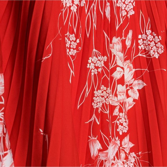 Stunning Vintage Pleated Hawaiian Accordion Caftan Dress Bright Red Floral OSFM - Picture 2 of 12